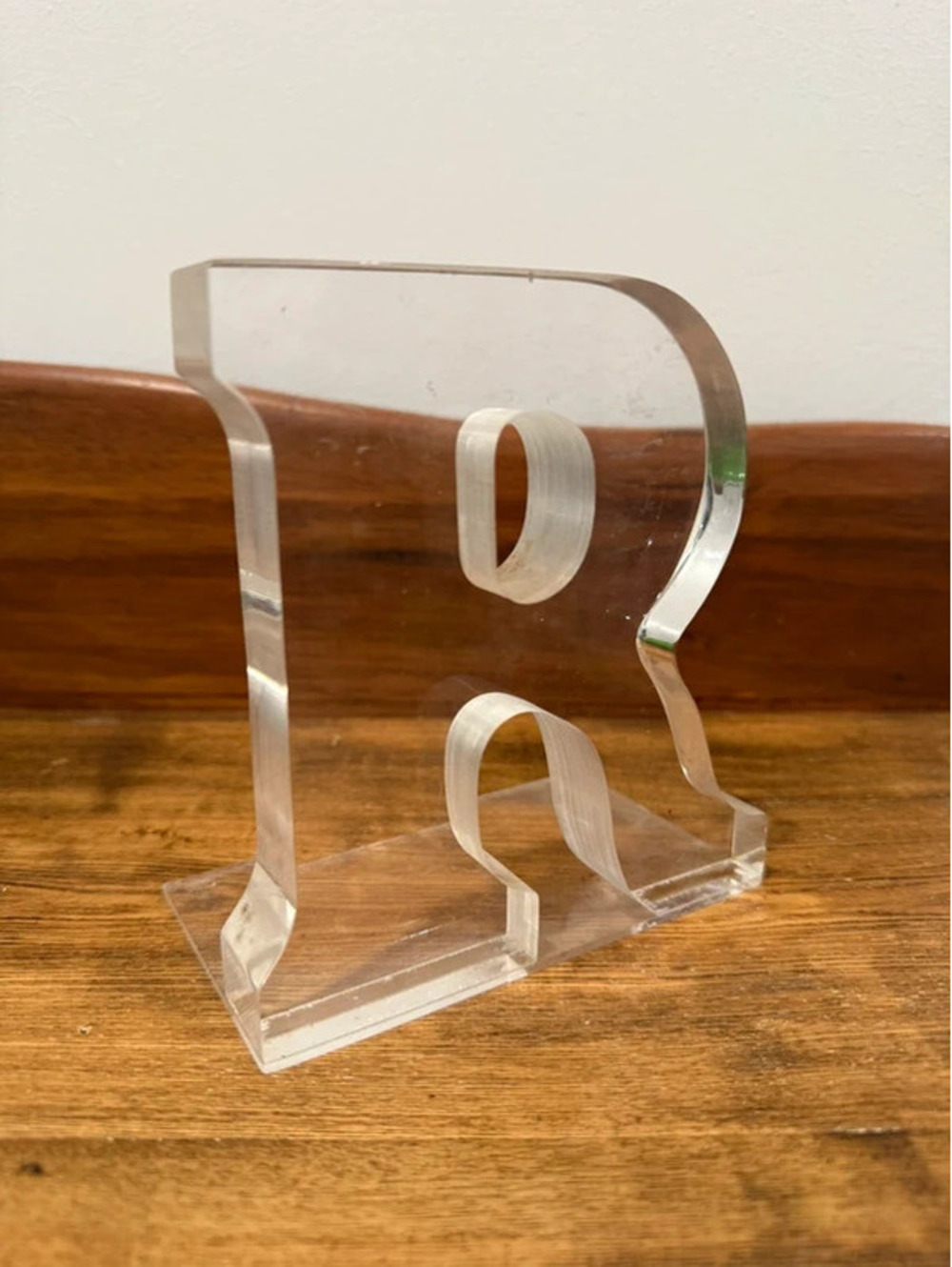 Vintage Clear Lucite Acrylic Display Stand Modernist Decor letter R